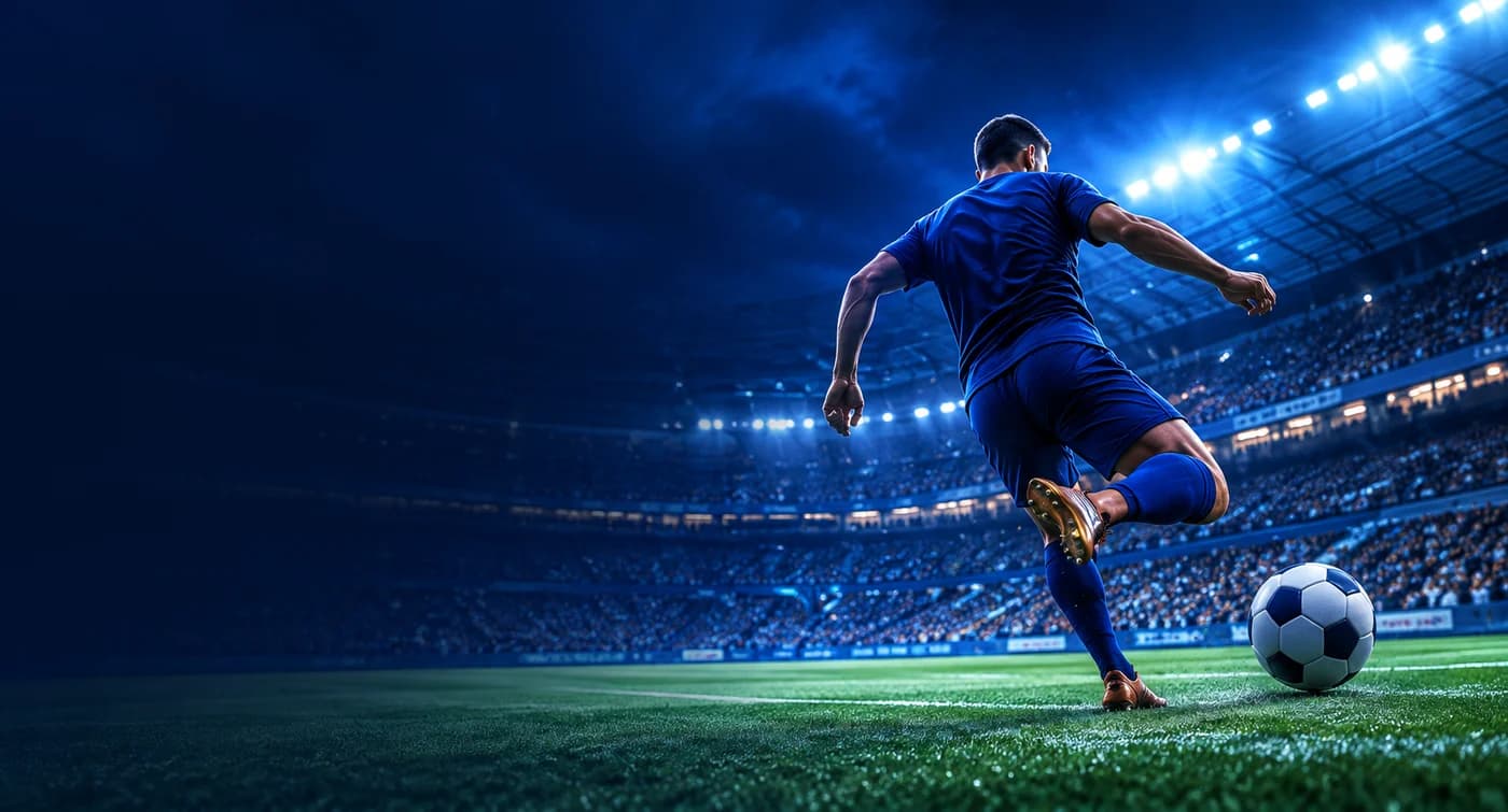 Fussballspieler im beleuchteten Stadion